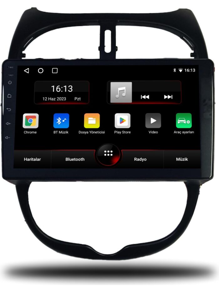 110000686095281 PEUGEOT 206  ANDROİD CARPLAY MULTİMEDYA 9"İNÇ 1999 -2008  4-32 - Görsel 1